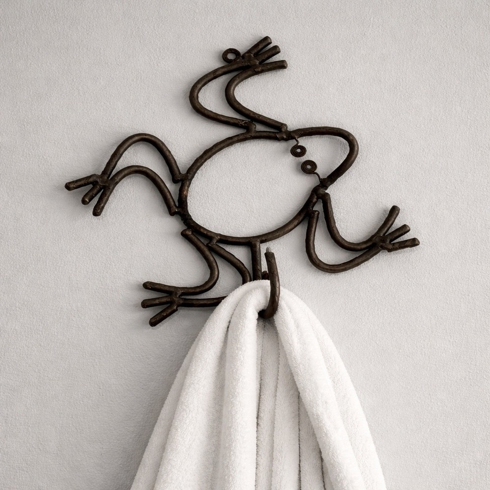 Rustic Metal Frog Wall Hook Hand Forged Iron Key Holder Towel Robe Whimsical